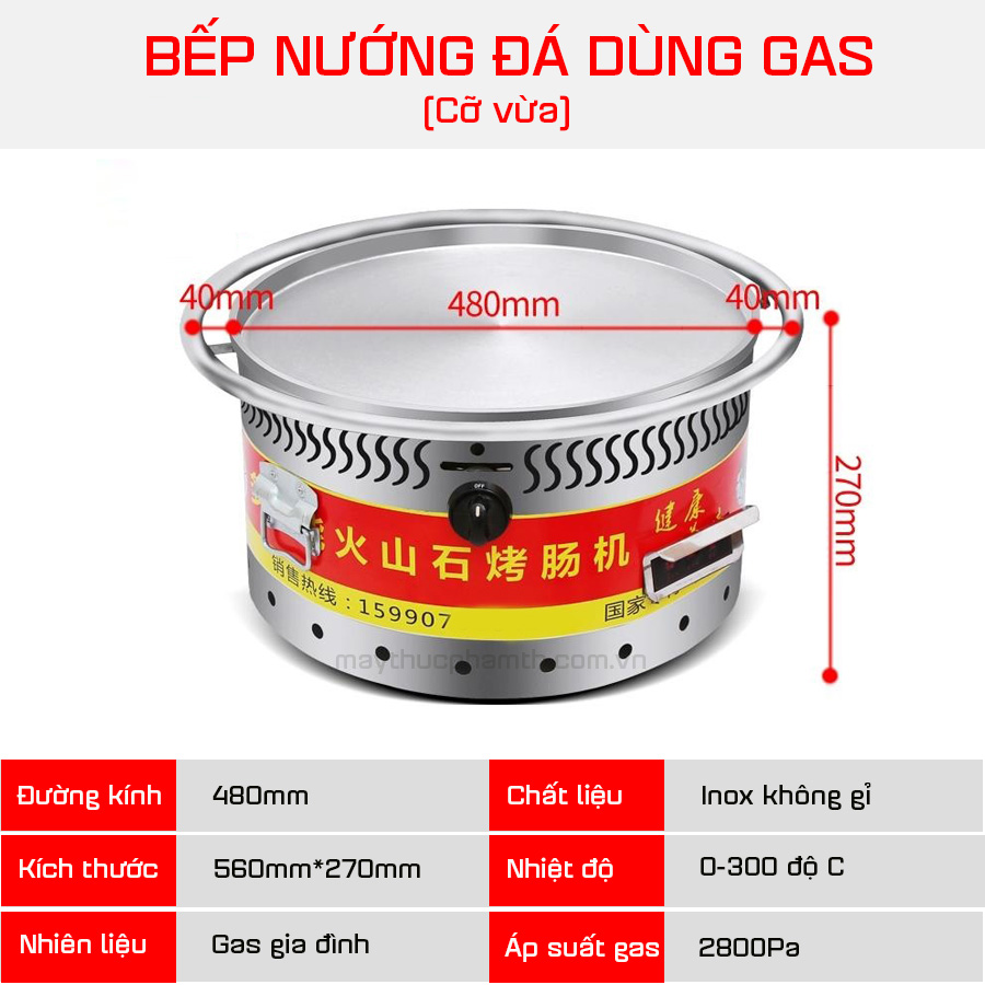 Bếp nướng đá nướng xúc xích dùng gas loại vừa