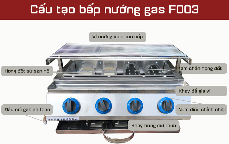 BẾP NƯỚNG GAS 4 HỌNG ĐỐT NGẮN