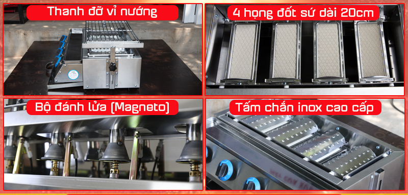 BẾP NƯỚNG GAS 4 HỌNG ĐỐT NGẮN
